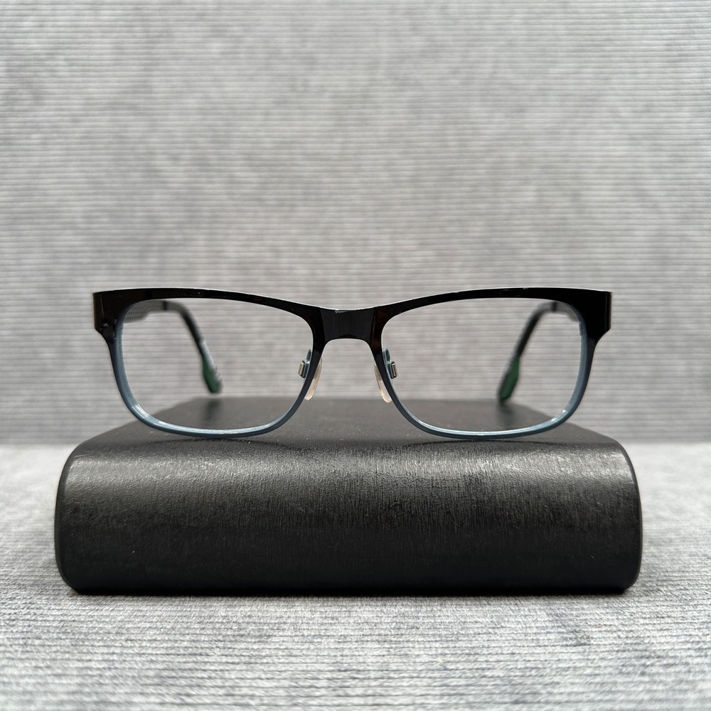 Diesel DL5074 005 Rectangular Y2K Eyeglasses Black Blue Perforated Vtg 54-17-140